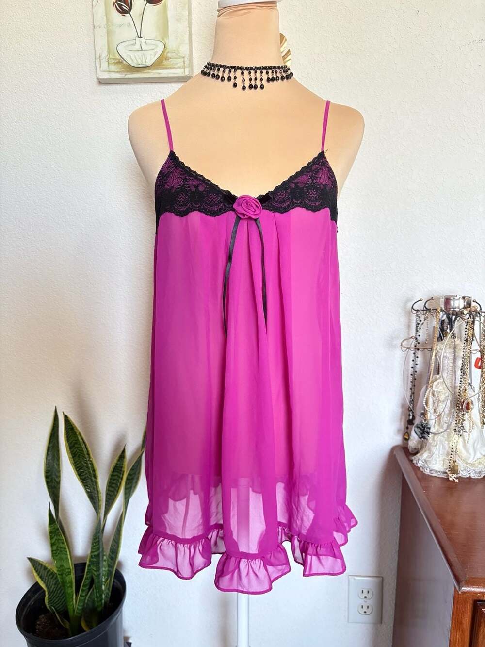 Apt. 9 Babydoll Chemise Size M Pink Chiffon Lace Slip Lingerie